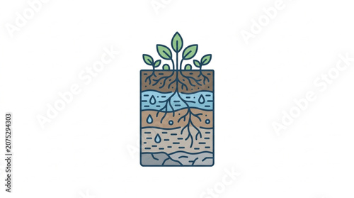 Fotografia Illustration of plant roots growing in soil layers with water.