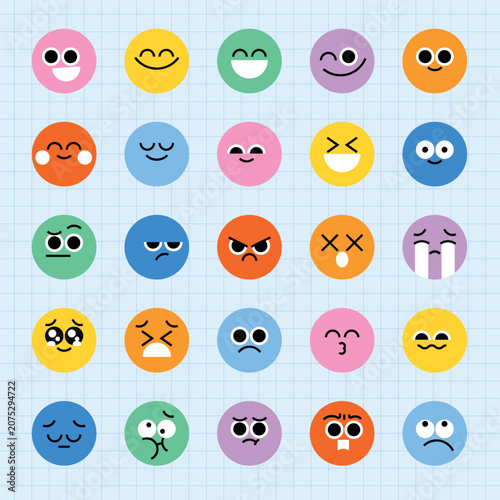 Colorful emoji expressions grid element vector set