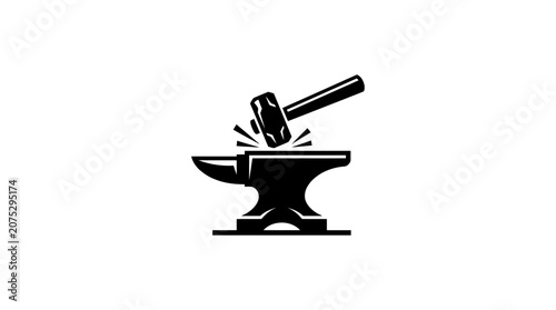 Foto Blacksmith hammering on an anvil.