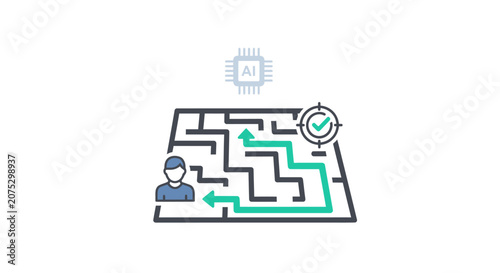Bild auf Leinwand A digital illustration showing a person navigating through a complex maze struct