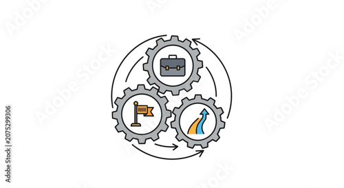 A conceptual illustration showing interconnected gears representing business progress