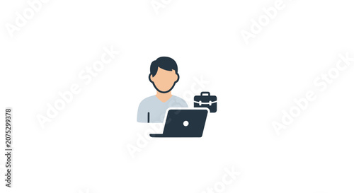 A minimalist vector illustration of a professional working on a laptop computer