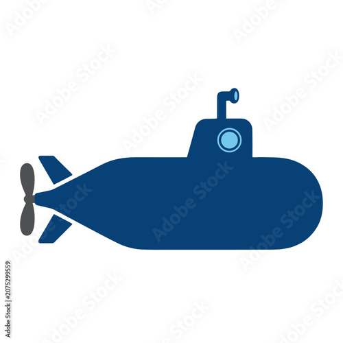 Flat vector illustration of a submarine with periscope and propeller