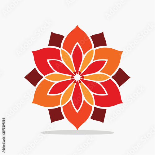 Geometric Floral Mandala Design in Red and Orange