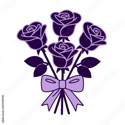 Purple Rose Bouquet with Ribbon Vector Illustration