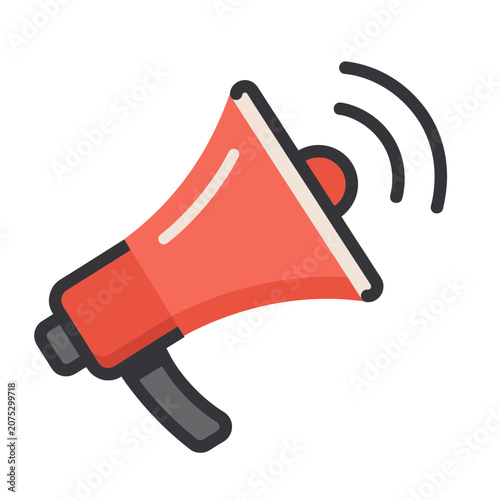 Red megaphone icon with sound waves