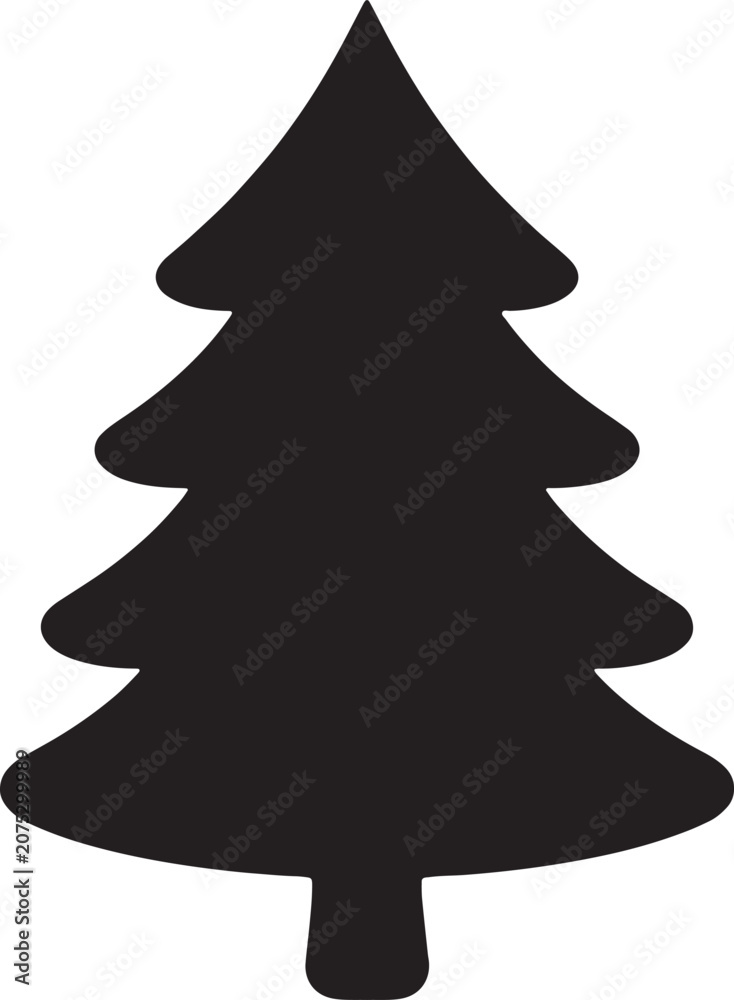 Fototapeta premium Christmas tree, black silhouette, festive icon, holiday symbol isolated on Transparent Background