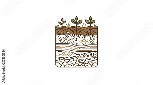 Obraz na plátně Cross section of soil layers with plant roots and organisms.