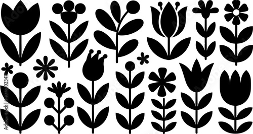 Canvastavla Vector collection of geometric flower illustrations featuring bold colors, symme