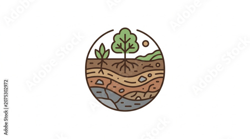 Fotografie Cross section of earth showing soil layers and plant roots.