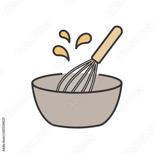 Whisk in mixing bowl flat vector illustration