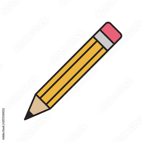 Yellow pencil with pink eraser flat vector icon