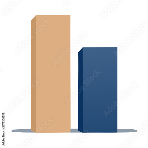3D Bar Chart with Beige and Blue Bars on White Background