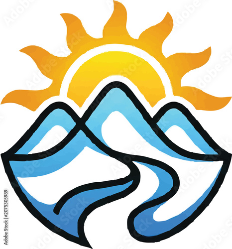 Quadro su tela Mountain Range with Winding River.