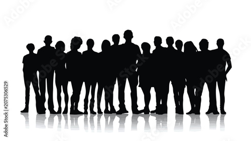 Group of Diverse People Standing Together in Silhouette.