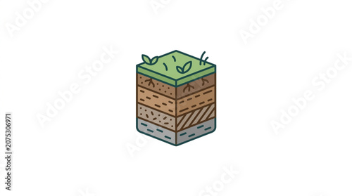 Fotografie Cross section of soil layers with grass on top.