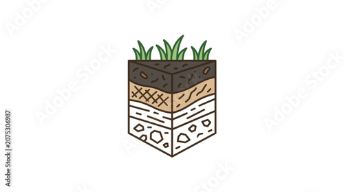 Fotografie Cross section of soil layers with grass on top.