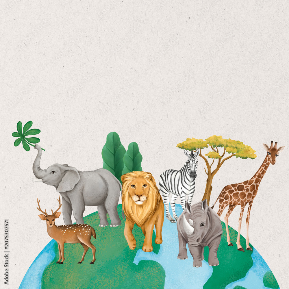 Obraz premium Cute wildlife background, animal illustration