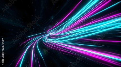 Abstract neon light trails creating dynamic futuristic background