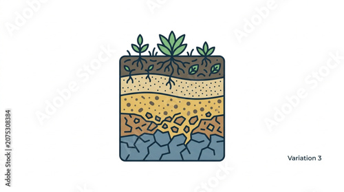 Obraz na plátně Illustration of soil layers with plant roots and growth.