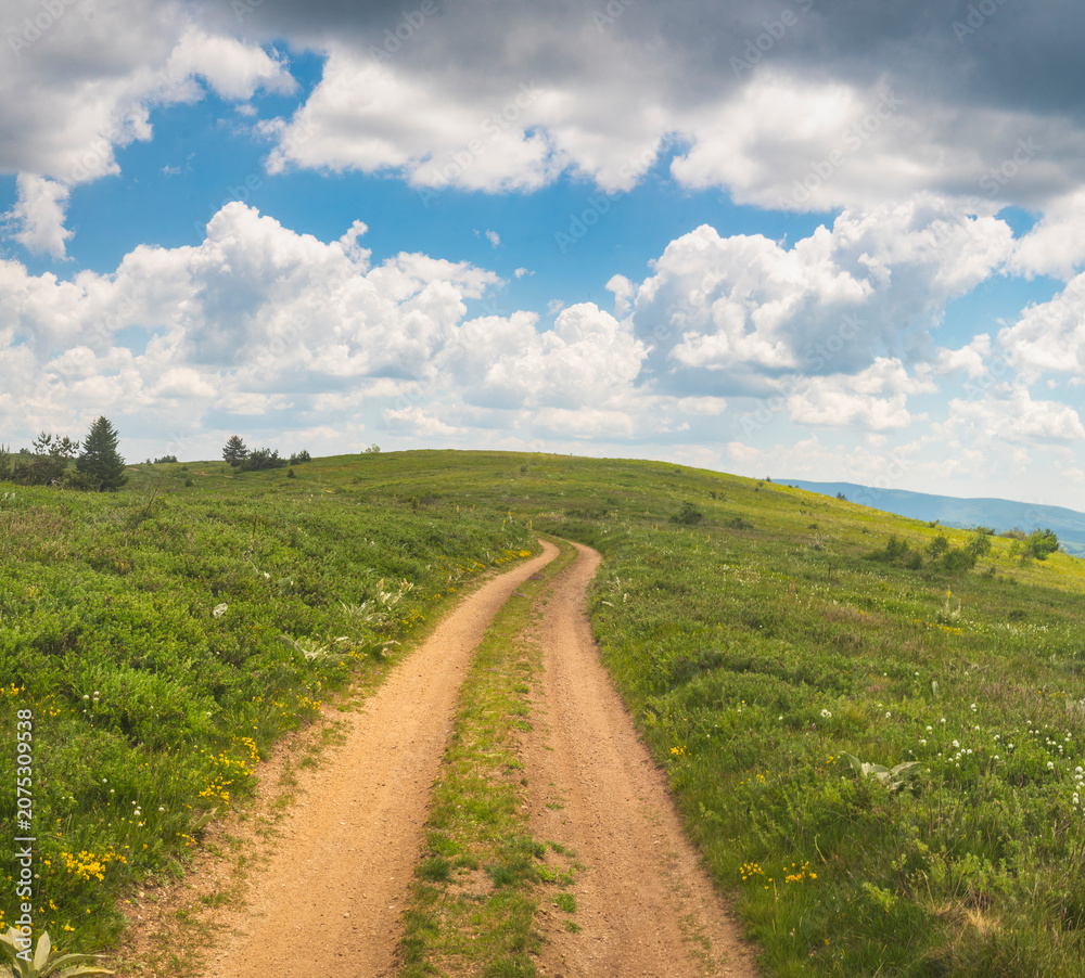 Naklejka premium Dirty roads through Cemernik mountain in south of Serbia