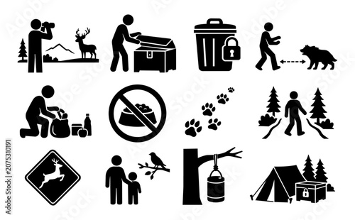 Foto Wildlife Protection and Responsible Outdoor Behavior Silhouette Icon Set – Natio