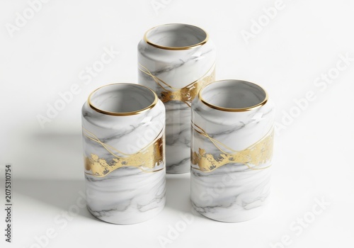 Elegant Marble and Gold Accent Cups Trio