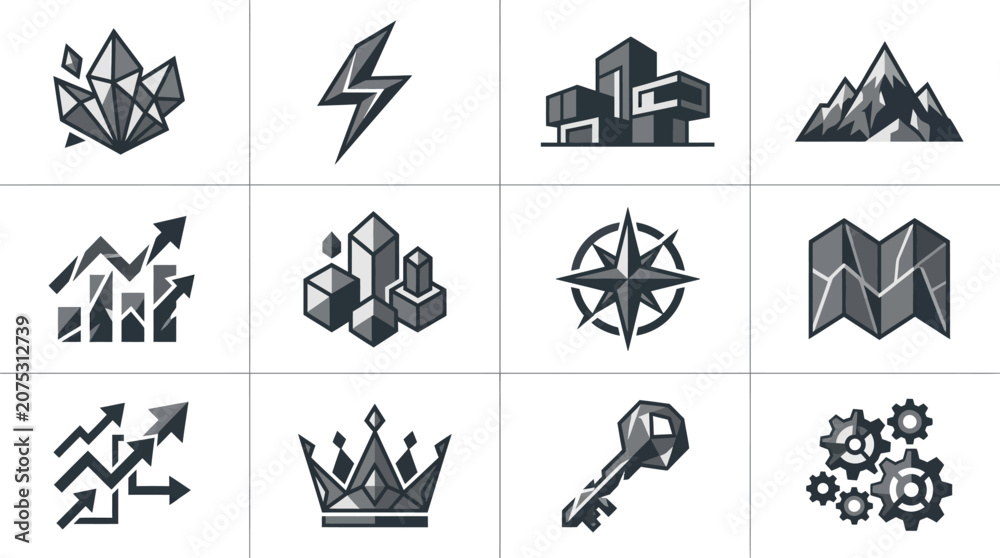 Obraz premium Strategic business growth and success symbol collection
