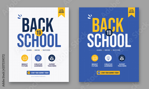 Back to school admission flyer template, education enrollment poster, kids academy social media banner editable vector design