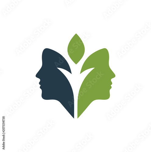 Professional and modern face silhouette leaf logo for wellness brand.