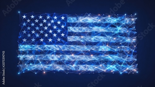 Digital Plexus USA Flag with Glowing Network Lines and Stars