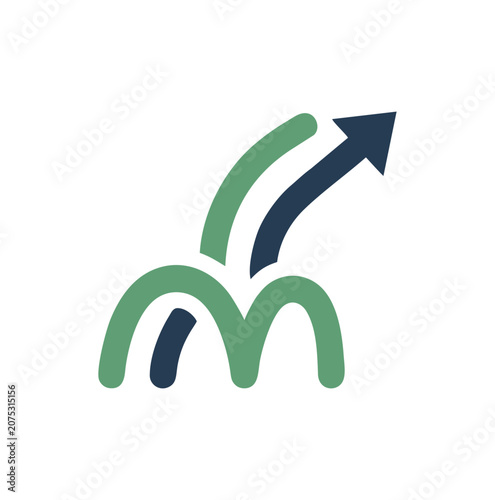 Modern and professional letter M logo with upward moving arrow.