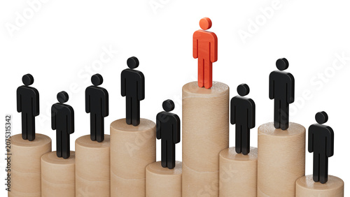 Tableau sur toile Leadership concept, red doll of Wooden doll, standing out from the crowd of  Wooden dolls