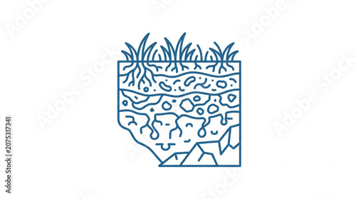 Obraz na plátně Cross section of soil layers with grass and roots.
