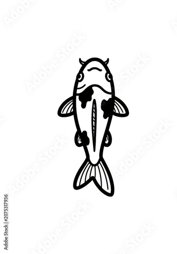 Black and white koi fish illustration with playful eyes