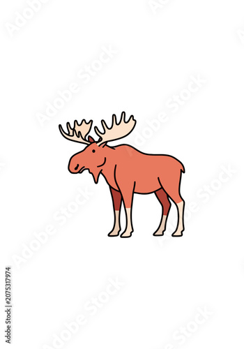 Flat design coral moose with large antlers