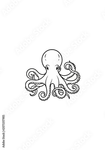 Stylized black and white line art octopus with swirling tentacles