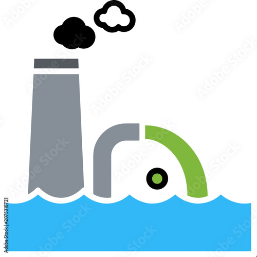 Industrial pollution vector illustration with factory and waste pipe