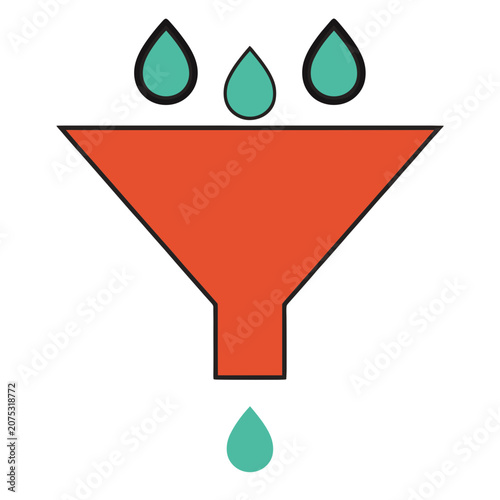 Orange funnel with teal liquid droplets vector icon