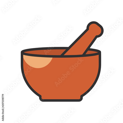 Orange Mortar and Pestle Flat Vector Icon