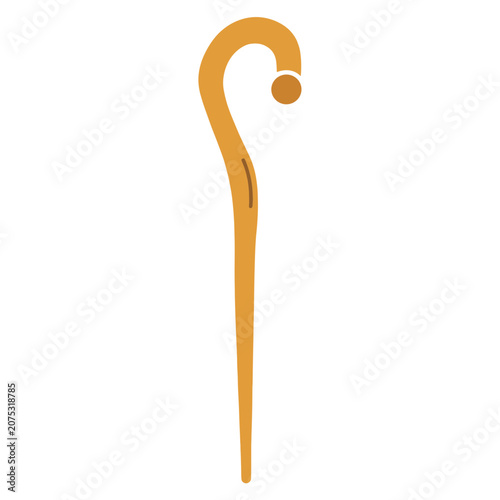 Orange walking cane with curved handle vector