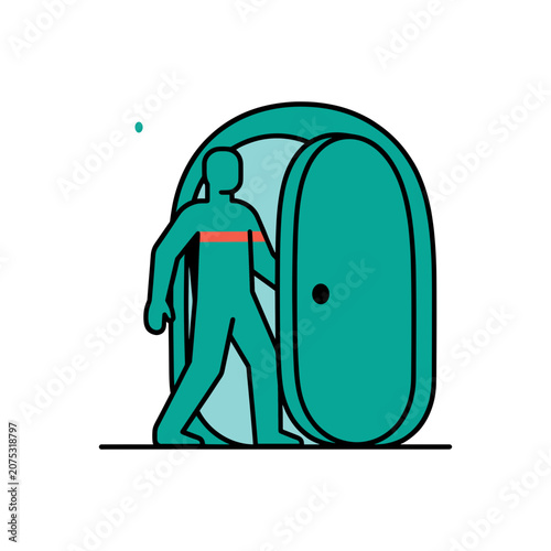 Person entering futuristic portal illustration