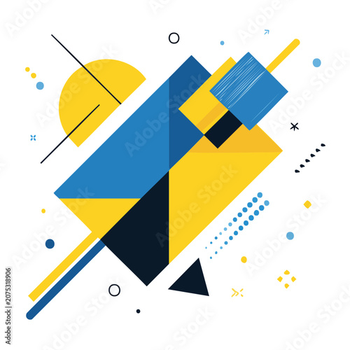 Abstract geometric shapes in blue and yellow