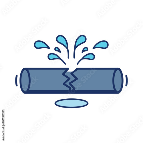Broken pipe with water leak vector illustration