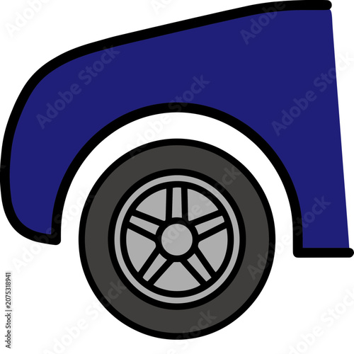 Blue car fender and wheel vector illustration