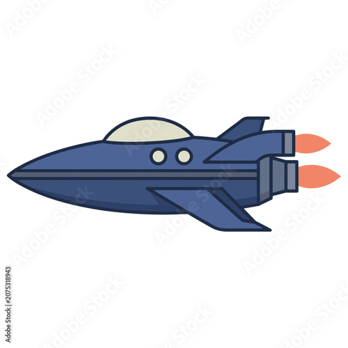 Blue futuristic spaceship with jet engines side view