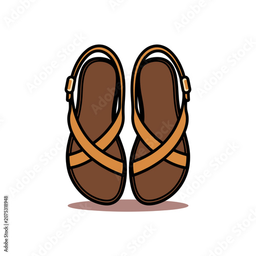 Brown leather sandals flat vector illustration