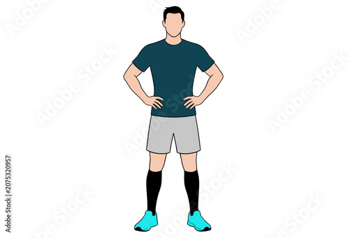 Man Standing with Hands on Hips Vector Illustration, Athletic Pose Isolated Transparent Background for Fitness and Sports Design