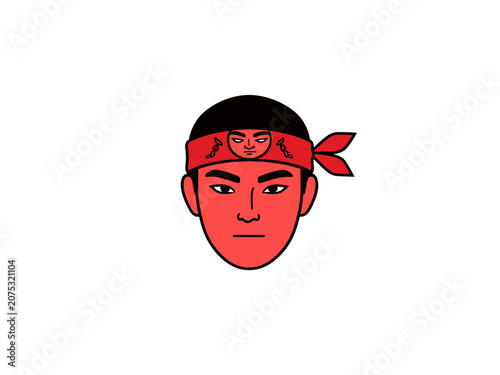 Red Bandana Warrior Face Icon, Flat Vector Illustration for Gaming or Martial Arts Theme with Isolated Transparent Background