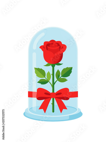 Red Rose in Glass Dome with Red Bow, Isolated Vector Illustration for Romantic Gifts and Valentine'S Day Design